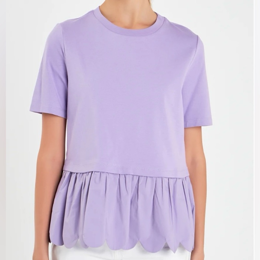 English Factory Mixed Media Scallop Detail T-Shirt